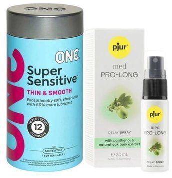 Набор из ONE Super Sensitive Pack 12 шт + Пролонгатор pjur MED Prolong Spray 20 мл SOS9413 фото