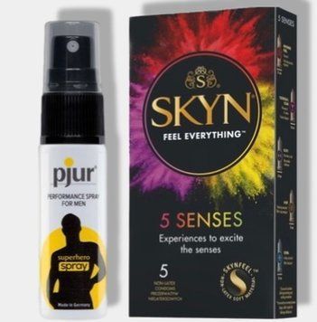 SKYN 5 Senses 5 шт + Пролонгатор pjur Superhero Spray 20 мл SOS5814 фото