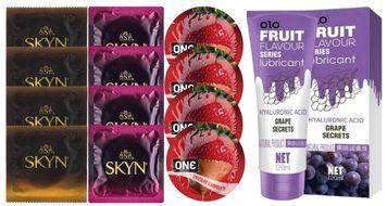 Комплект: Лубрикант OLO со вкусом винограда (120 мл) + 8 шт. SKYN + 4 шт. ONE Chocolate Strawberry SOS10647 фото