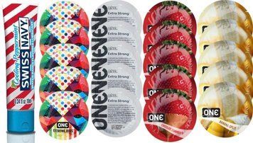 Набор из SwissNavy CoolingPeppermint 10мл + ONERibs + ONE Strong + ONEChocolateStrawberry + ONEBanana SOS8641 фото