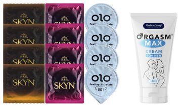 Комплект: Пролонгатор Medica-Group Orgasm Max 50 мл + 8 шт. SKYN + 4 шт. OLO Feeling Ultrathin 001 SOS10990 фото