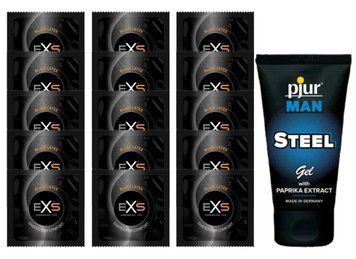 Комплект EXS Black Latex 15 шт + pjur MAN Steel Gel (50 мл) SOS14634 фото