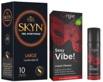 Набір з 10 шт SKYN Large + Рідкий вібратор SEXY VIBE, 15 мл вібрація та зігріваючий ефект ORGIE SOS10319 фото