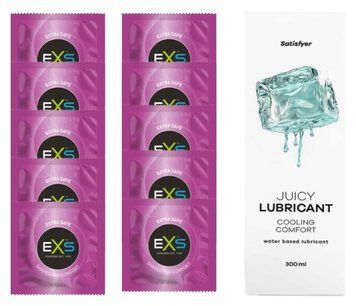 Комплект: EXS EXTRA SAFE 10 шт. + Лубрикант Satisfyer Cooling Comfort 300 мл SOS11481 фото