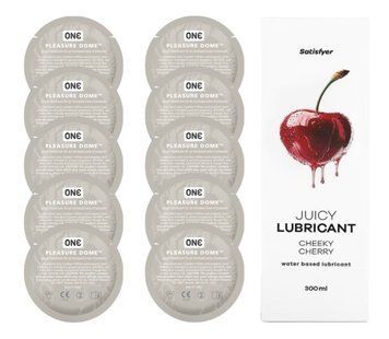 Комплект 𝐎𝐍𝐄 𝐃𝐨𝐦𝐞 10 шт. + Лубрикант Satisfyer Juicy Lubricant Cheeky Cherry (300 мл) SOS12221 фото