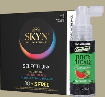 Комплект Skyn Selection 30 шт + 5 of 5 Senses , 35 шт + Спрей  Doc Johnson GoodHead Juicy Head Dry Mouth Spray Watermelon 59мл SOS5523 фото