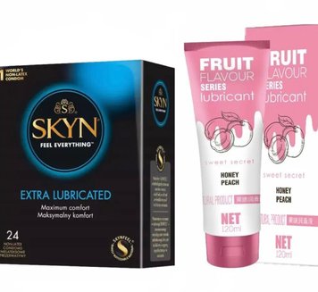 Skyn extra lube 24 штук + люурикант OLO Secret персик 120 мл  SOS16 фото