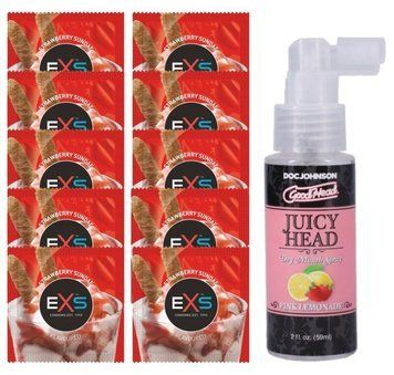EXS STRAWBERRY SUNDAE 10 шт + Doc Johnson &ndash; Juicy Head Pink Lemonade (59 мл) SOS14067 фото