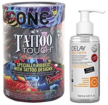 Набор из ONE Tattoo Touch, 100 шт + Пролонгатор Lovely Lovers DELAY GEL 150ml SOS9161 фото