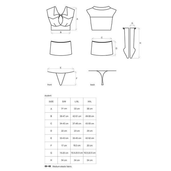 Эротический костюм студентки Obsessive Student 4 pcs costume L/XL, топ, юбка, стринги, гольфы SO7732 фото