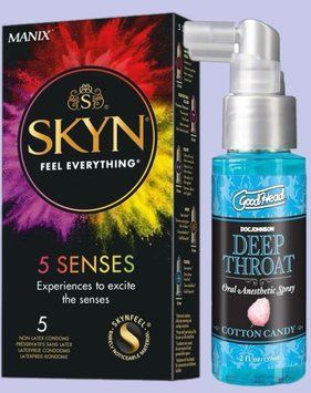 Комплект SKYN 5 Senses + Спрей Doc Johnson GoodHead DeepThroat Spray - Cotton Candy 59 мл  SOS5474 фото