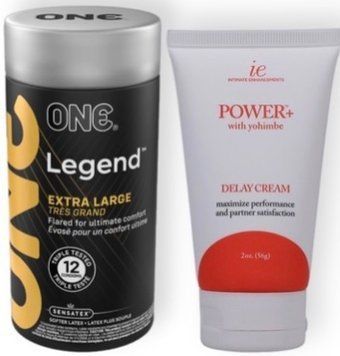 Набор из 12 шт ONE Legend Extra Large + Пролонгатор Doc Johnson Power with Yohimbe Delay Cream For Men, 56г SOS9070 фото