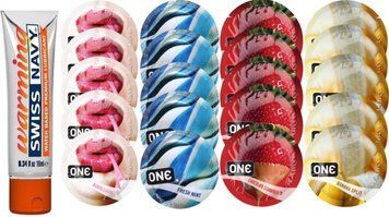 Набор из Swiss Navy Warming 10мл + ONE Bubblegum + ONE Mint + ONEChocolateStrawberry + ONEBanana SOS8595 фото