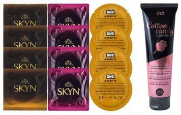 Комплект: Лубрикант Intt Cotton Candy (100 мл) + 8 шт. SKYN + 4 шт. 𝐎𝐍𝐄 𝐋𝐞𝐠𝐞𝐧𝐝 𝐗𝐋 SOS10422 фото