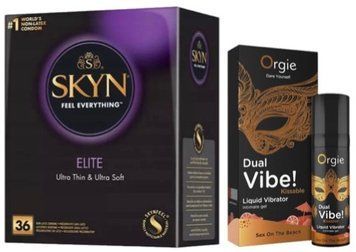 Набір з SKYN Elite 36 шт + Рідкий вібратор SEXY VIBE "Коктейль Секс на пляжі" DUAL VIBE! (15 мл) від Orgie SOS10220 фото