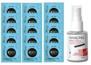 Комплект EXS Air Thin 15 шт + Lovely Lovers MAXILONG Spray SOS14759 фото