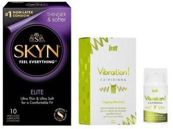 Набор из SKYN Elite (10 шт) + Жидкий вибратор Intt Vibration Caipirinha (15 мл) SOS9724 фото