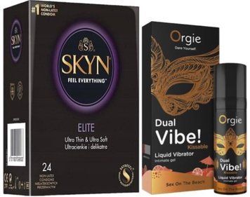 Набір з SKYN Elite (24 шт) + Рідкий вібратор SEXY VIBE "Коктейль Секс на пляжі" DUAL VIBE! (15 мл) від Orgie SOS10120 фото