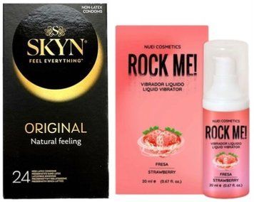 Набір з SKYN ORIGINAL 24 шт + Рідкий вібратор полуниця ROCK ME!, 20 мл Nuei SOS9974 фото