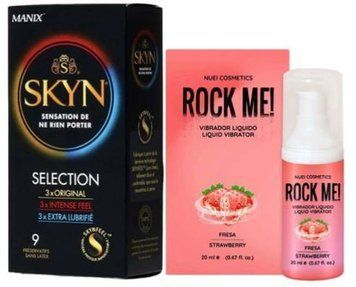 Набір з SKYN Selection (9 шт) + Рідкий вібратор смак: полуниця ROCK ME!, 20 мл Nuei SOS9674 фото