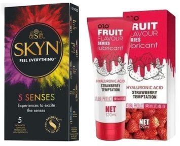 Набір :SKYN 5 Senses та Лубрикант OLO зі смаком полуниці 120 мл  SOS63 фото