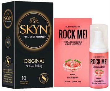 Набір з SKYN Original (10 шт)   + бальзам вібратор ROCK ME! Strawberry (20 мл) від Nuei SOS9874 фото