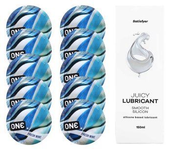 Набор: One Fresh Mint 10 шт. + Лубрикант Satisfyer Smooth Silicon 150 мл SOS12422 фото