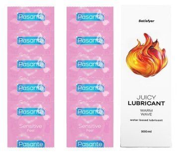 Комплект Pasante extra sensitive 10 шт. + Лубрикант согревающий Satisfyer Juicy Lubricant Warm Wave water based 300 мл SOS11523 фото