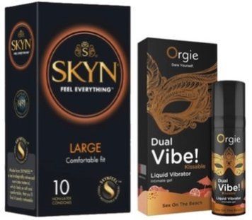 Набір з 10 шт SKYN Large + Рідкий вібратор октейль Секс на пляжі DUAL VIBE!, 15 мл Orgie SOS10320 фото