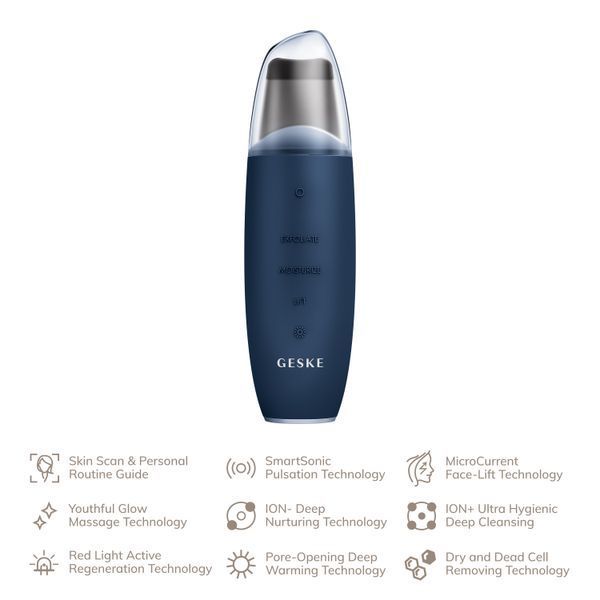 Микротоковый скраббер для кожи и устранение черных точек GESKE MicroCurrent Skin Scrubber&Blackhead Remover 9в1 midnight HB0144 фото