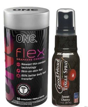Комплект Набір 10 штук ONE Flex графен + Спрей Doc Johnson GoodHead Tingle Spray - Sweet Cherry (29 мл)  SOS6252 фото