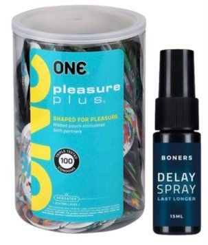 Набор из ONE Pleasure Plus, 100 шт + Пролонгатор Boners Delay Spray 15 мл SOS9121 фото
