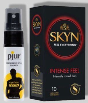 SKYN Intense Feel 10 шт + Пролонгатор pjur Superhero Spray 20 мл SOS5666 фото