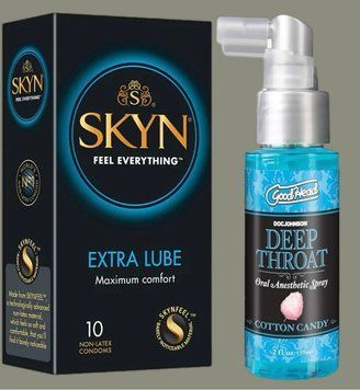 Набір Skyn Extra Lube 10 штук + Спрей Doc Johnson GoodHead DeepThroat Spray - Cotton Candy 59 мл SOS5230 фото