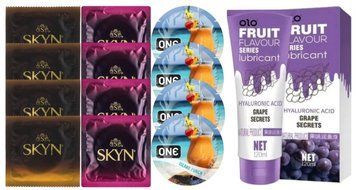 Комплект: Лубрикант OLO со вкусом винограда (120 мл) + 8 шт. SKYN + 4 шт. ONE Island Punch SOS10649 фото