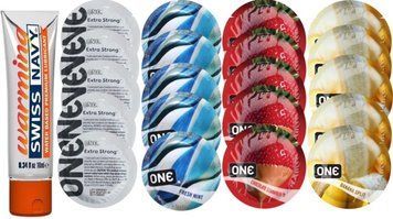 Набор из Swiss Navy Warming 10мл + ONE Strong + ONE Mint + ONEChocolateStrawberry + ONEBanana SOS8596 фото