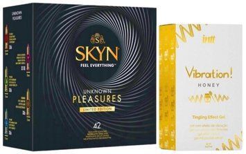 Набір з SKYN Pleasures (42 шт) + Рідкий вібратор Intt Vibration Honey (15 мл)  SOS10025 фото