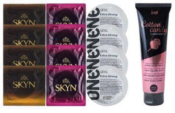 Комплект: Лубрикант Intt Cotton Candy (100 мл) + 8 шт. SKYN + 4 шт. ONE Extra strong SOS10423 фото
