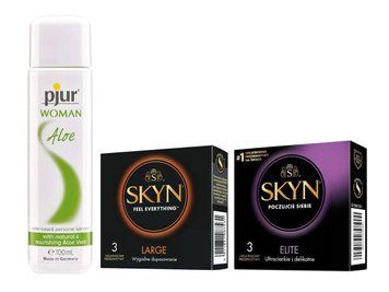 Набор: SKYN Large - 3 шт , SKYN Elite - 3 шт и Лубрикант Pjur Woman Aloe &mdash; 100 мл SOS911 фото