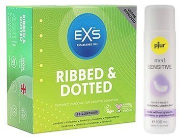 Набор EXS Ribbed & Dotted (48 шт) + pjur MED Sensitive Glide 100 мл SOS13527 фото