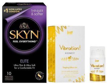 Набор из SKYN Elite (10 шт) + Жидкий вибратор Intt Vibration Honey (15 мл) SOS9725 фото