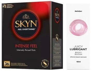 Комплект Лубрикант Satisfyer Juicy Lubricant Booty Silicon 150 мл + SKYN Intense Feel 36 шт SOS12675 фото