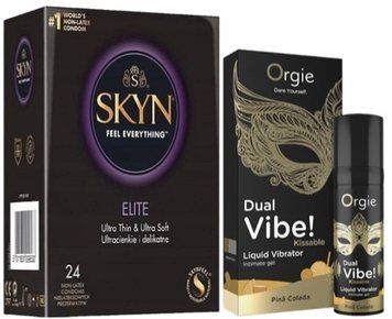 Набір з SKYN Elite (24 шт) + Рідкий вібратор SEXY VIBE "Коктейль Піна Колада" DUAL VIBE! (15 мл) від Orgie SOS10121 фото