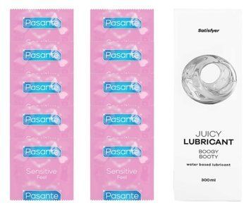 Комплект Pasante extra sensitive 10 шт. + Анальная смазка Satisfyer Juicy Lubricant Boogy Booty water based 300 мл SOS11524 фото