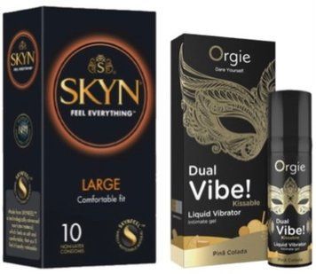 Набір з 10 шт SKYN Large + Рідкий вібратор коктейль Піна Колада DUAL VIBE!, 15 мл Orgie SOS10321 фото