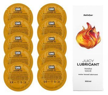 Комплект 𝐎𝐍𝐄 𝐋𝐞𝐠𝐞𝐧𝐝 𝐗𝐋 10 шт. + Лубрикант Satisfyer Juicy Lubricant Warm Wave (300 мл) SOS12273 фото