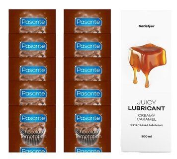 Комплект Pasante Chocolate 10шт. + Лубрикант Satisfyer Juicy Lubricant Creamy Caramel 300 мл SOS11624 фото
