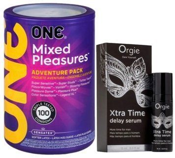 Набор из ONE Mixed Pleasures 100 шт + Пролонгатор Orgie Xtra Time Delay Serum, 15 мл SOS9465 фото