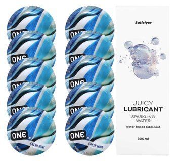 Набор: One Fresh Mint 10 шт. + Лубрикант Satisfyer Sparkling Water 300 мл SOS12423 фото