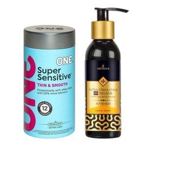 ONE Super Sensitive Pack 12 шт. +Возбуждающая смазка на гибридной основе Sensuva - Ultra-Stimulating On Insane Butter Rum (125 мл) SOS6528 фото
